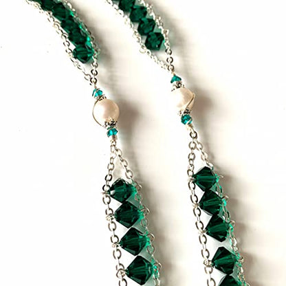 elegantmedical Ladder to Heaven Green Crystal & AAA10MM Pearl Beads Catholic Rosary Cross crucifix Necklace gift