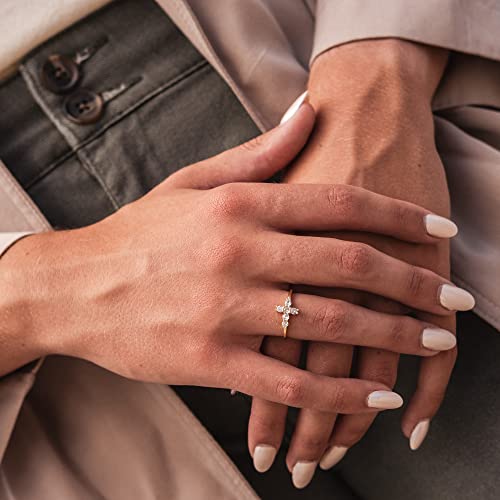 Forever Fervent Sideways Cross Pave Ring | 18K Gold | Petite CZ Christian Band | Religious Polished Finish Set - color: Gold