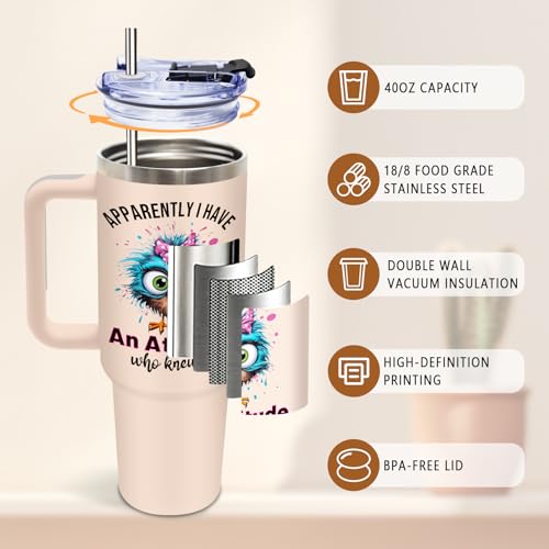 DUUV Funny Owls Tumbler 40oz, Insulated Bird Lovers Gift for Women Girl - color: Birdie Attitude