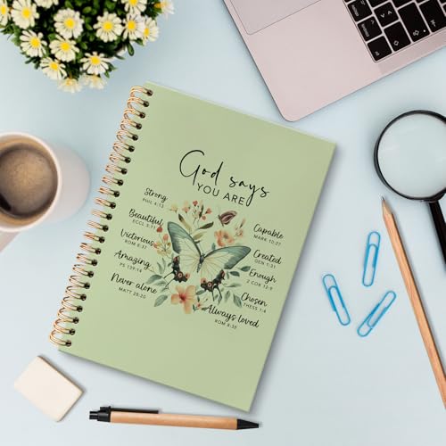 huester Inspirational Christian Butterfly Notebook Journal, God Says You Are Bible Scripture Green Journal Notebooks for Note Taking, Bible Journaling Hardcover Paper Spiral Notebook, 5.5x8.3 Inch - color: green