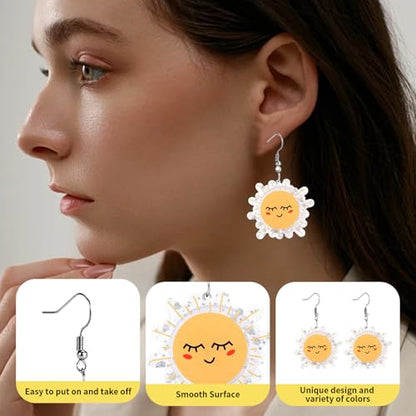 Christian Statement Earrings for Women, Acrylic Dangle Earrings, Lightweight Comfortable, Non Tarnish Hooks, Faith Jewelry, Religious Gift for Women - color: Funny Happy Sunshine