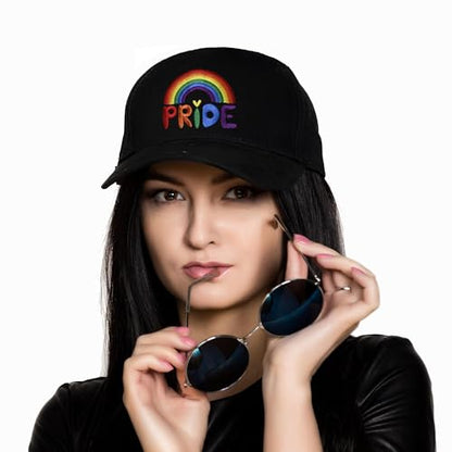 Embroidered Baseball Cap for Women Men Adjustable Baseball Hat Black Baseball Cap Trucker Hat - color: Rainbow Gay Pride Flag