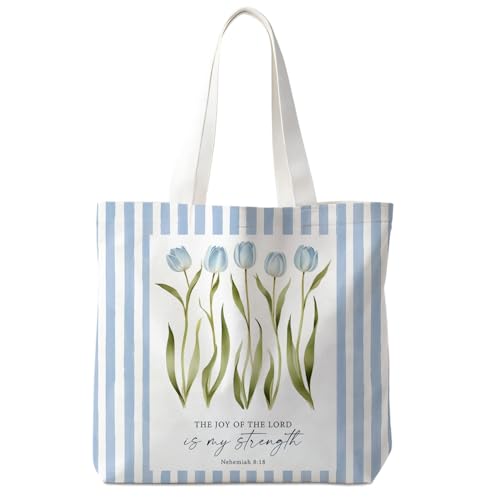 Christian-Flowers-Inspirational Motivational Gifts Canvas Tote Bag for Women,Reusable Shopping Grocery Bags - color: Christian-floral -Tulip