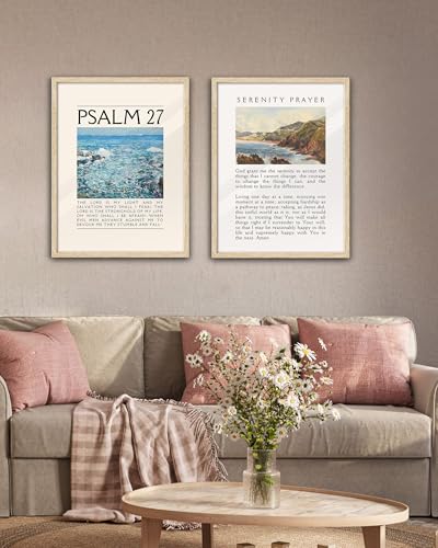 EcoHest 12x16 in Psalm 27 Ocean Framed Bible Verse Christian Wall Art - color: Framed Psalm 27, size: 16"L x 12"W