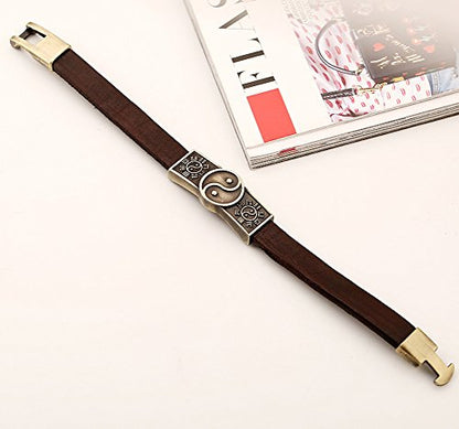 Men Punk Alloy Leather Bracelet Cross Bracelet Bangle Wristband - color: Taiji3