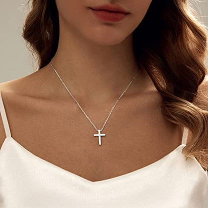 Luxval Cross Necklace for Women -Dainty 14K Gold Plated Cross Necklace Layered Gold Cross Necklace Cross Choker Necklace Gold Cross Necklaces for Women Trendy Gold Jewelry Gifts for Women - color: Silver-Classical Cross