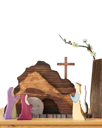 Easter Tiered Tray Decor Jesus Empty Tomb Kit Wooden Religious Signs - color: 9pcs