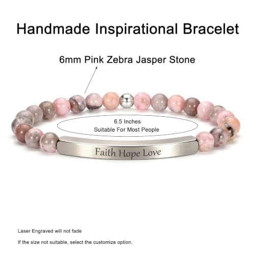 Inspirational Bracelets for Women,18K Gold Plated Christian Bible Verse Faith Jewelry, Religious Jesus Prayer Gift for Mom, Sister, Friend - color: FAITH HOPE LOVE-Pink Zebra Jasper-Silver
