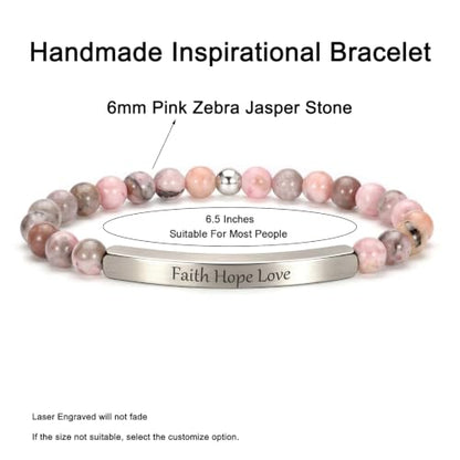 Inspirational Bracelets for Women,18K Gold Plated Christian Bible Verse Faith Jewelry, Religious Jesus Prayer Gift for Mom, Sister, Friend - color: FAITH HOPE LOVE-Pink Zebra Jasper-Silver