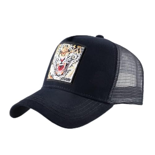 Animal Patch Mesh Trucker Baseball Cap Collection, Embroidered Design, Black - color: H-bk