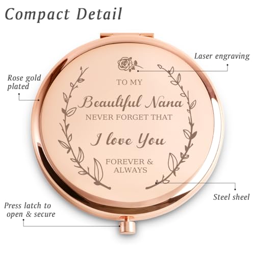 Personalized Gifts for Nana, Custom Nana Gifts for Birthday, Engraved Compact Mirror, Mothers Day Basket Stuffers - color: Nana - I Love You