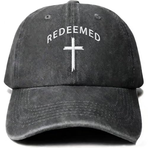 Unisex Washed Black Cross Baseball Cap, Adjustable Cotton Christian Faith Dad Hat, Casual Outdoor Embroidered Hat - color: Washed Grey1