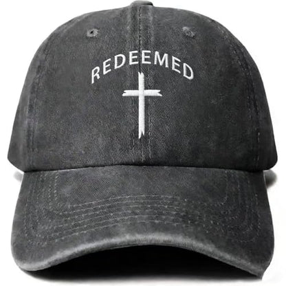 Unisex Washed Black Cross Baseball Cap, Adjustable Cotton Christian Faith Dad Hat, Casual Outdoor Embroidered Hat - color: Washed Grey1