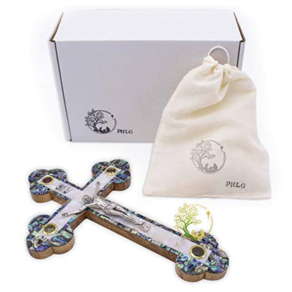 XLarge Handmade Mother of Pearl wall cross inlaid over Olivewood- Modern Religious Home wall décor - Unique Wooden crucifix for all occasions