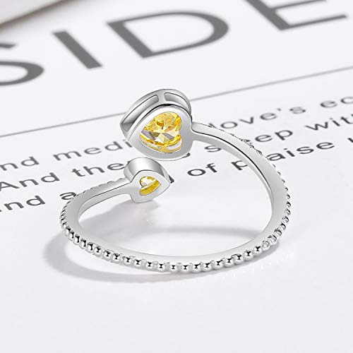Step Forward 925 Sterling Silver Birthstone Rings for Women - Adjustable Open Heart Ring Constellation Month Band for Her Birthday Gifts Jewelry - color: November