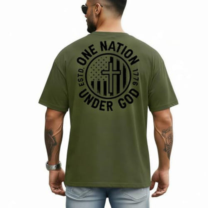 Men's Jesus Christian Shirts Christ America Flag Casual Tops - color: Green-one Nation Under God, size: XX-Large