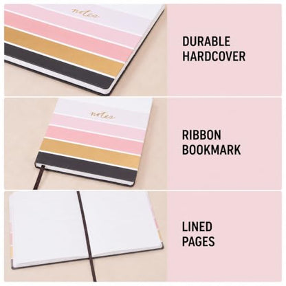WORLD TRAVELER Large Lined Journal Notebook 256 Ruled White & Ivory Pages - color: Ombre Pink & Gold
