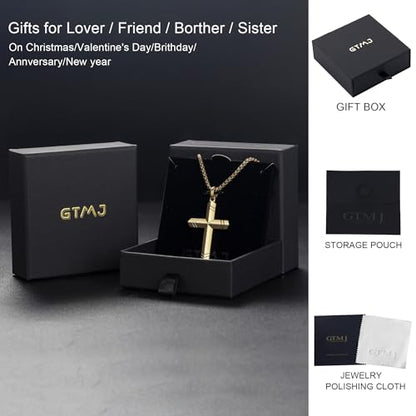 Stainless Steel Cross Necklace for Men with Adjustable Box Chain Christian Cross neckalce Gift - color: Gold-B