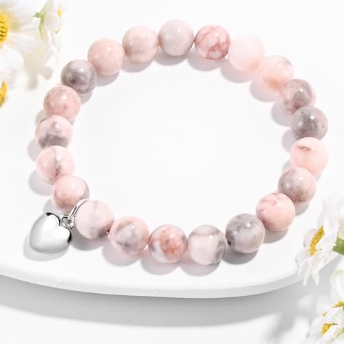 VIBILIA Cross Beaded Bracelets for Women, Birthday Gifts - color: B 2. Heart - Pink Zebra