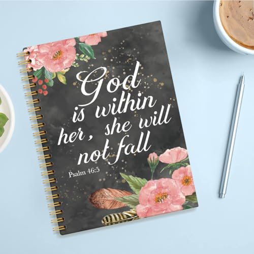 God Is Within Her, She Will Not Fall Hardcover 160 Pages Lined Spiral Notebooks, Flowers Journal, Christian Bible Journal Notebooks, Team Diary, Employee Appreciation Gifts for Coworker Mentor - color: Multi