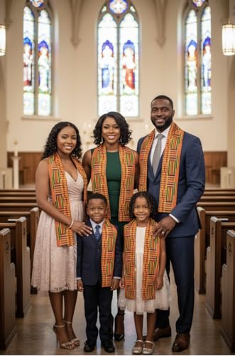 Dupsie's Kente African Print Stole – Made in Africa Black History Month Sash for Church, Choir, School & Cultural Events - color: Orange