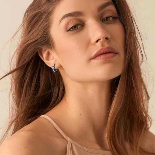 AOBOCO Black Hoops Earrings for Men Sterling Silver Viking Celtic Cross Heart Skull Round Triangle Hoop Earrings Birthday Father Day Christmas Jewelry Gifts for Men Women Friends - style: Opal Hoop Earrings