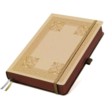 A5 Framed Textured Leather Journal, 300 Pages Lined Notebook, Brown Vintage Pattern Hardcover Notebook for Travel Diary, Business, Work and School Daily Writing - style: Framed Textured