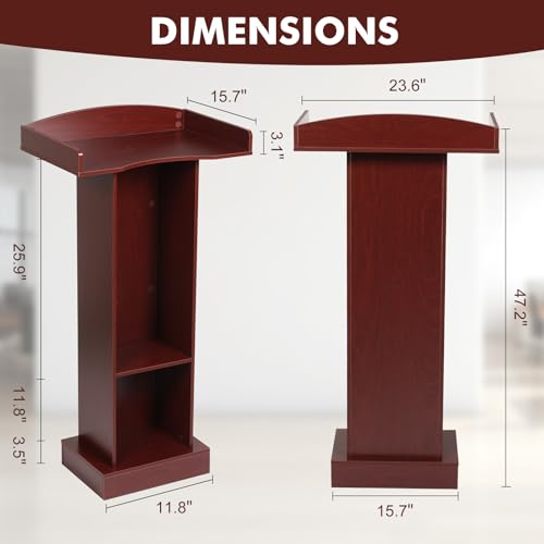 Podium Stand for Lectern Presentation Church Classroom, Pulpit with Wooden Heavy Base, Podium for Lecture, Wedding Speech - color: Reddish Brown-classic