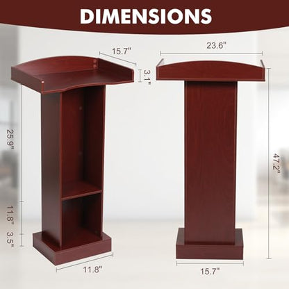 Podium Stand for Lectern Presentation Church Classroom, Pulpit with Wooden Heavy Base, Podium for Lecture, Wedding Speech - color: Reddish Brown-classic