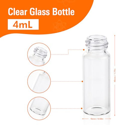 PEKYBIO 100 PCS 4ML Clear Small Liquid Sample Glass Vials with Screw Caps - size: 4 ml (100 pieces)