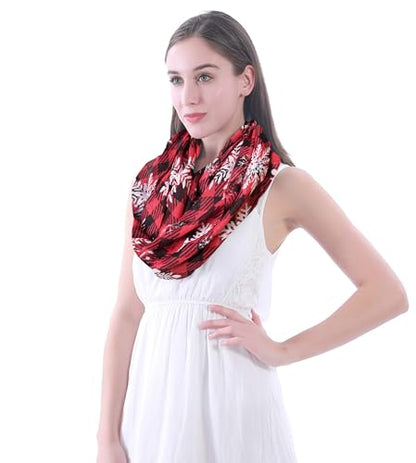 Lina & Lily Holiday Christmas Pattern Print Women's Infinity Scarf Lightweight - color: Red Black White, Xmas Snowflake Plaid