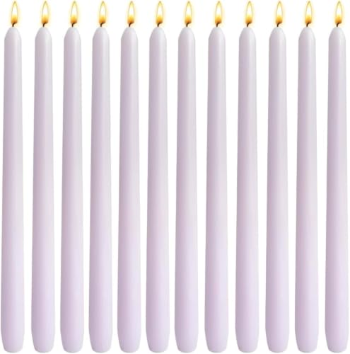 12 Pack Pale Purple Taper Candles 10 Inch – Unscented Dripless Candlesticks with 7-Hour Long Burn, Premium Wax Cotton Wick for Weddings, Baby Showers, Easter, Home Decor & Formal Event Table Settings - color: 10"12pcs- Pale Purple