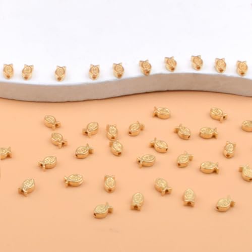 100pcs Jesus Fish Spacer Beads Religious Charm Beads Tibetan Alloy Christian Fish Shape Loose Beads for DIY Bracelet Necklace Jewelry Making Supplies - color: KC Golden