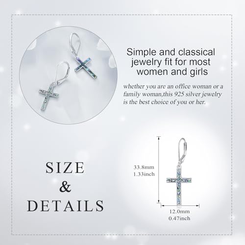 LUHE Sterling Silver Corss/Daisy/Musica Note Dangle Earrings for Women - style: Abalone Filigree Cross