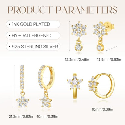 Angelady Gold Hoop Earrings Set for Women, Dainty 14K Gold Plated Flower Moon Cross Dangle Earrings, Hypoallergenic Huggie Hoop Earring Stacks, Stud Earrings for Women Trendy Jewelry Gift - color: Gold2