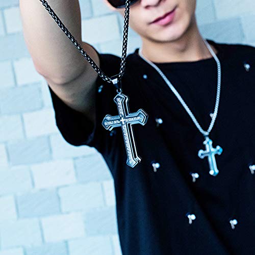 OLEVS Men's Cross Pendant Necklace Large Stainless Steel Cross Pendant Necklace for Men Women - color: Blue