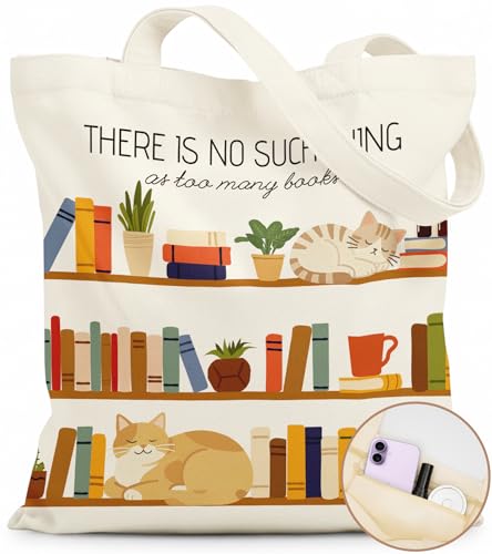 Canvas Tote Bag for Women with Zipper Cute - color: Bookshelf