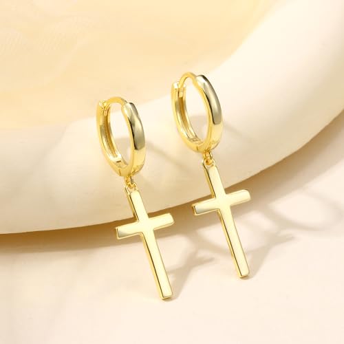 MILACOLATO 925 Sterling Silver Dangle Earrings for Women Hypoallergenic - color: gold-cross