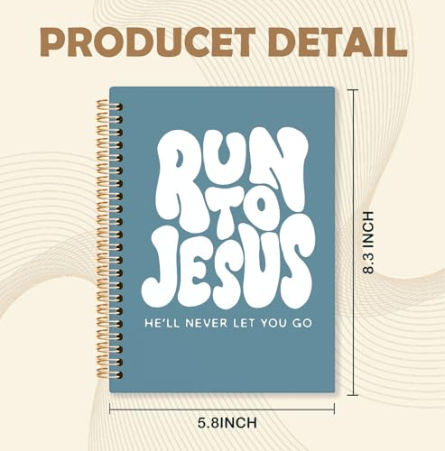 KRHFG Retro Lake Blue Christian Spiral Notebook, Run to Jesus Bible Verse Journal, Religious Scripture Journals for Writing, Bible Notebooks for Note Taking, Church Notes Journal, 5.5x8.3 Inch - color: God-Lake Blue 2