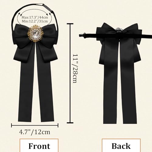 Womens Bow Tie Adjustable Rhinestone Bowtie for Women Ladies Girls Pre-tied Womens Tie for Shirt Suit Uniform - color: Black-strap-style 2