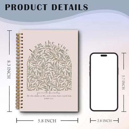 Vine Christian Spiral Notebooks, John 15:5 Bible Verse Journal, Religious Scripture Journals for Writing, Christian Gifts for Women Men, Bible Notebook for Note Taking, 5.5x8.3 Inch - color: white Bible Notebook-10