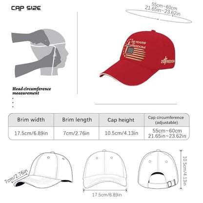 US 250 Years Freedoms 1776-2026 250th Birthday Embroidered Hats Garde Cap for Him - color: 250th Anniversary Us 250 Year American Patrioticred1