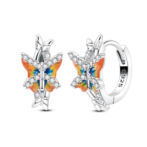 LAZA 925 Sterling Silver Earrings for Women Huggies Hoop Gold Earrings - color: Colorful butterfly hoop earrings
