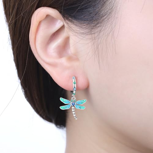 925 Sterling Silver Drop & Dangle Earrings for Women,Butterfly Dragonfly and Bee|Flower and leaf Earrings, Suitable for Sensitive Ears Fashion Jewelry Gift- Hypoallergenic Earrings - color: Dragonfly