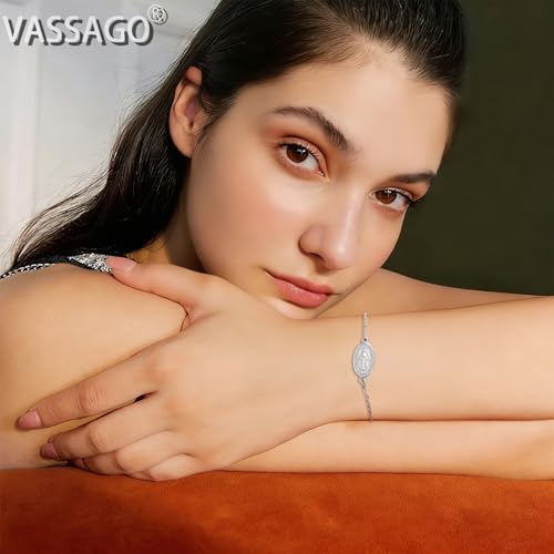 VASSAGO Virgin Mary Bracelet for Women Men Double-Sided Virgen de Guadalupe Rosary Bracelet Medal Handmade Braided Rope Catholic Christian Religious Jewelry Gift - color: Silver 9