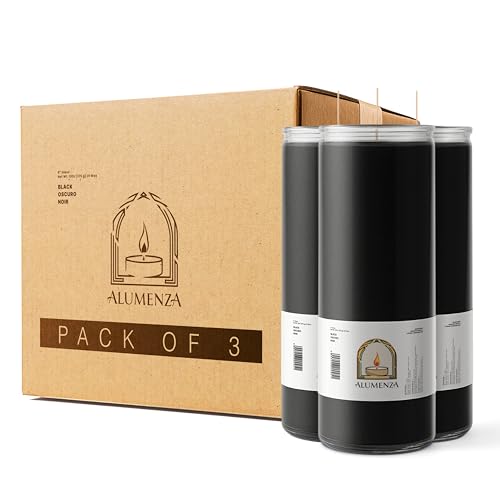 3pk Black Negro 90hr | 7-Day Prayer Candles - Glass Jar Veladoras, Unscented Paraffin Wax | Protection, Reversing Banishing Novena - Catholic Hispanic Church Altar, Memorial Vigil, Uncrossing - color: Black
