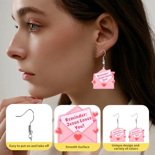 Christian Statement Earrings for Women, Acrylic Dangle Earrings, Lightweight Comfortable, Non Tarnish Hooks, Faith Jewelry, Religious Gift for Women - color: Reminder Jesus Loves You