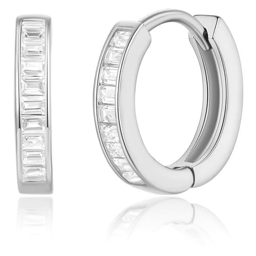 14K Gold Huggie Earrings for Women Silver Huggie Hoop Earrings Cubic Zirconia Huggie Earrings Stud Earrings Lightweight Dainty Hypoallergenic Earrings Jewelry Gifts - color: Silver CZ Huggies