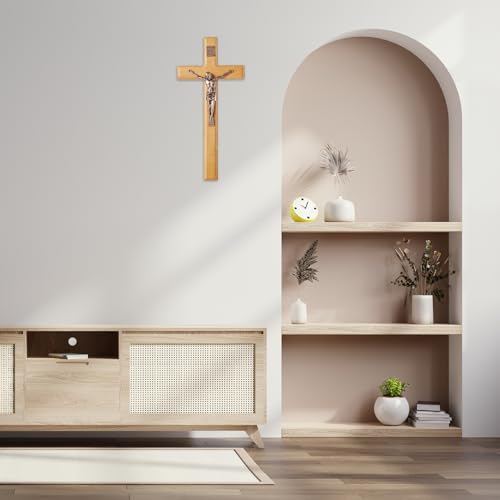 ACHIBANG 12 Inch Wooden Crucifix Wall Cross, Catholic Jesus INRI Decor - size: 12"L x 5.7"W