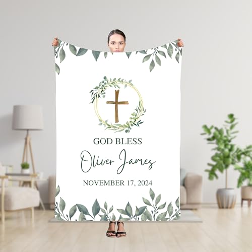 Girl Baptism Present from Godmother, Personalized God Bless Christian Blanket, Infant Christening Blanket, Baby Blessing Throw, Catholic Quilt with Cross, Communion Coverlet, Prayer Blankets - color: #Ver3